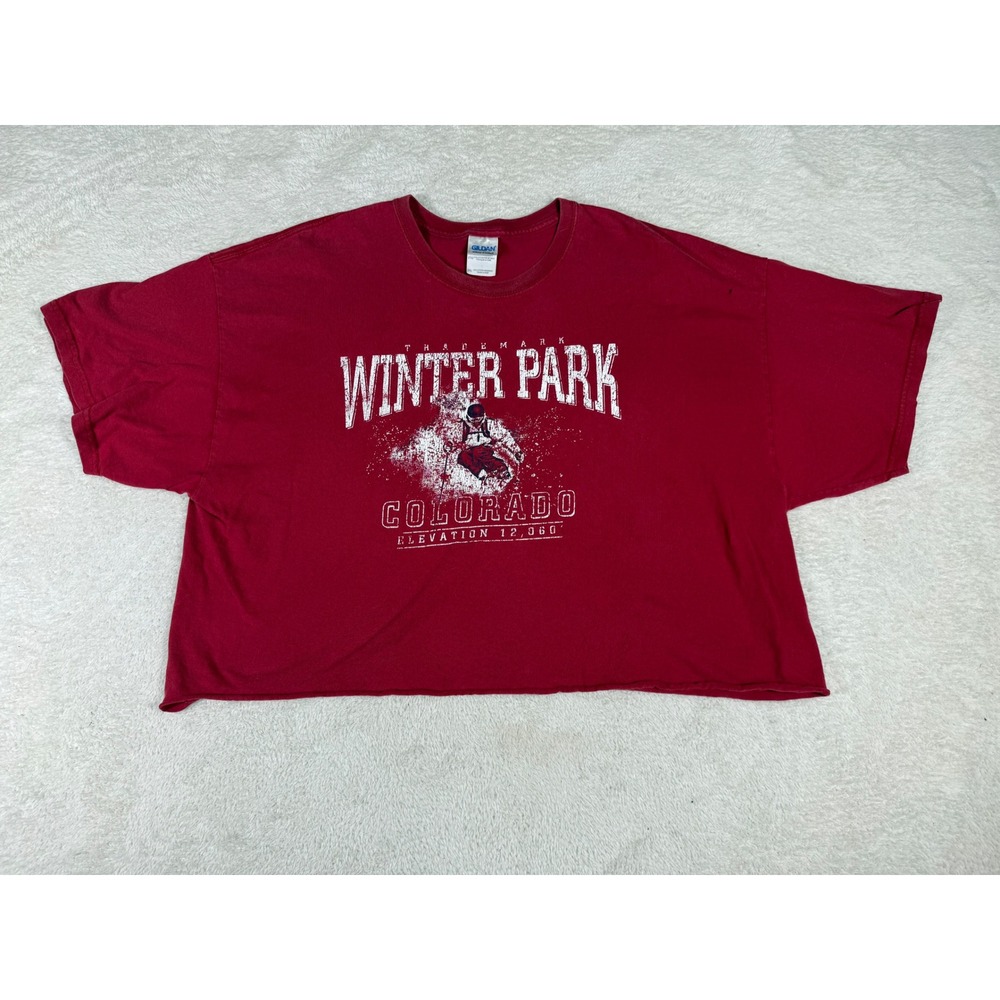 Gildan Winter Park Colorado T-Shirt Mens 2XL Maroon Good Cropped Graphic Tee